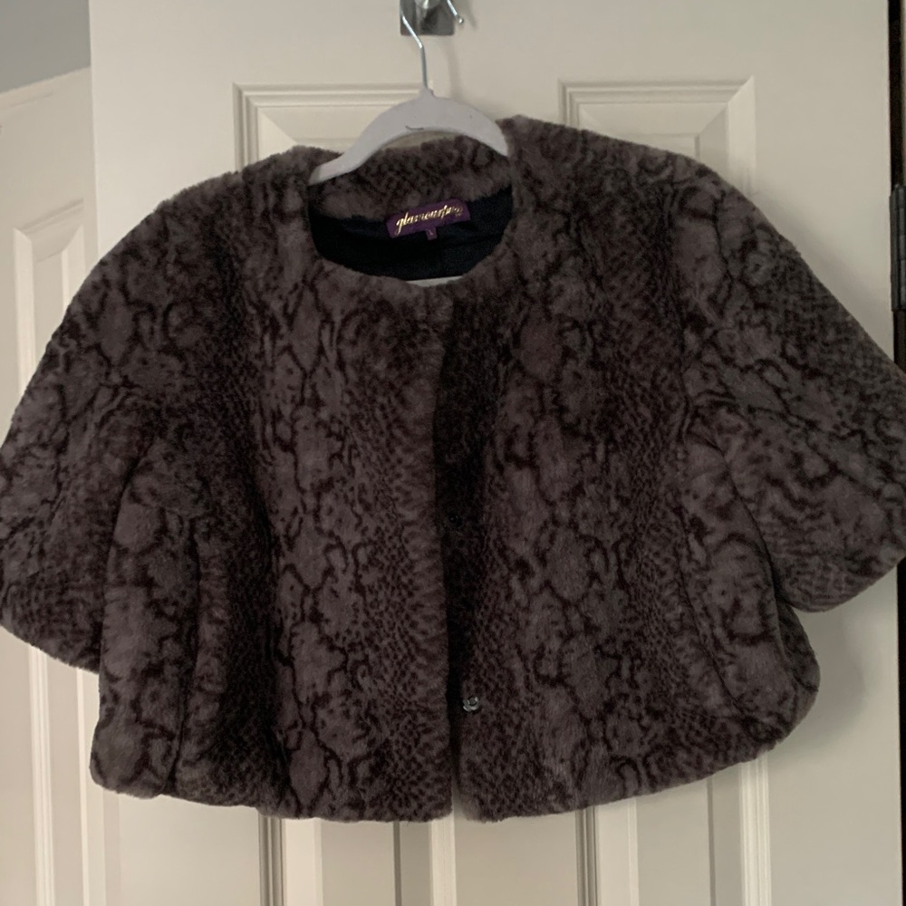 Glamorpuss Brown Faux Fur Jacket L python print